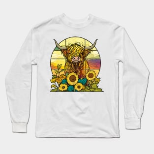 Sunflower Stained Glass Highland Cow #8 Long Sleeve T-Shirt